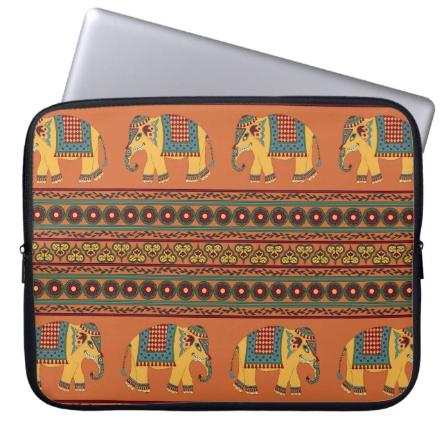 Indiska elefanter, Orange Traditional Seamless. Laptop Fodral (Framsidan)