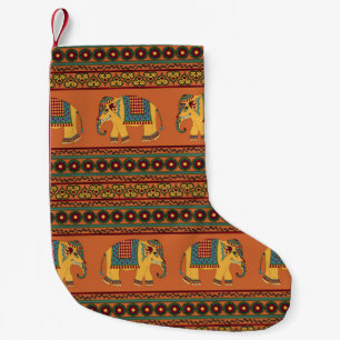 Indiska elefanter, Orange Traditional Seamless. Liten Julstrumpa