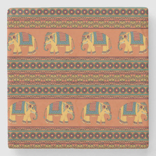 Indiska elefanter, Orange Traditional Seamless. Stenunderlägg