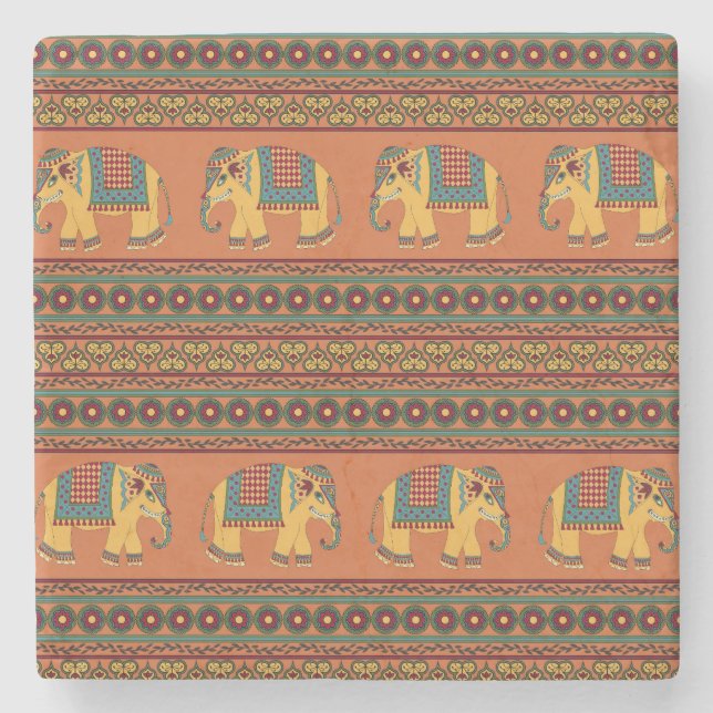 Indiska elefanter, Orange Traditional Seamless. Stenunderlägg (Framsidan)