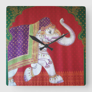 Indiska elefantklocka fyrkantig klocka