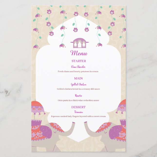 Indiska Elegance Bröllop Menu (Framsida)