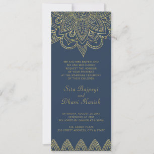 Indiska Eleganten Navy Guld Mehndi Hindu Bröllop I Inbjudningar