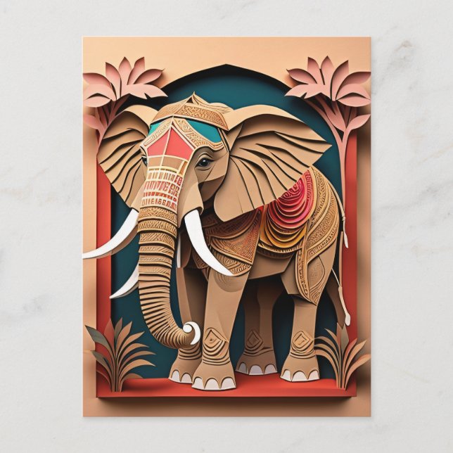 Indiska Elephant 3D Papper Art Design T-shirt Vykort (Framsida)