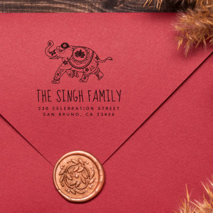 indiska Elephant   Anpassat namn och Returadress Stämpel