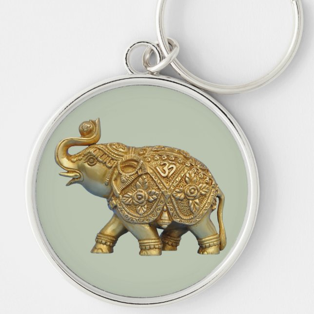 indiska Elephant Rund Silverfärgad Nyckelring (Framsidan)