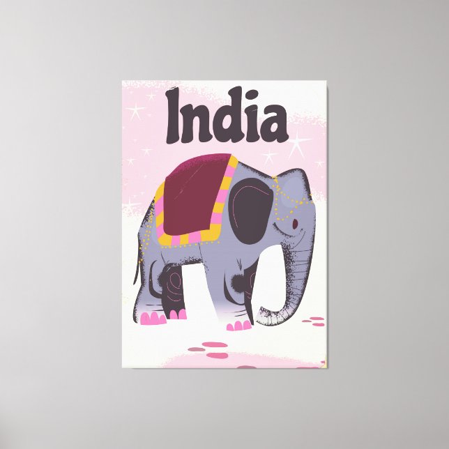 Indiska Elephant vintage resor poster utskrift. Canvastryck (Framsida)