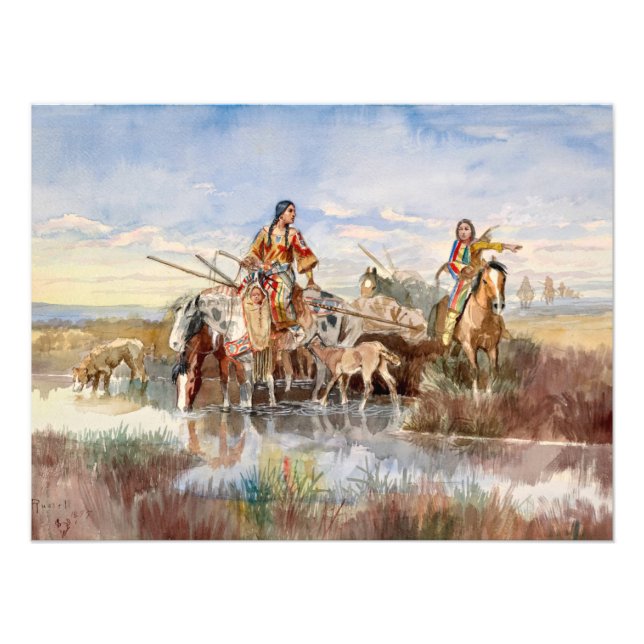 Indiska familjen med Travois av Charles M Russell Fototryck (Framsidan)