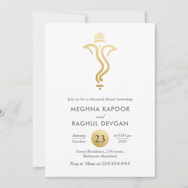 indiska | Faux Gold Foil Ganesha Rehearsal Dinner Inbjudningar (Framsida)
