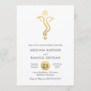 indiska Faux Gold Foil Ganesha Rehearsal Dinner Inbjudningar