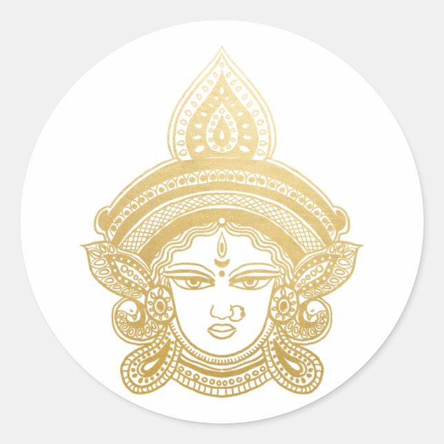 Indiska festivalen Durga Maa Hindu God Guld Runt Klistermärke (Framsida)
