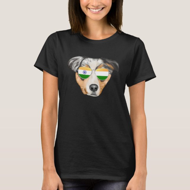 Indiska Flagga Australian shepherd Indiska Pocket  T Shirt (Framsida)