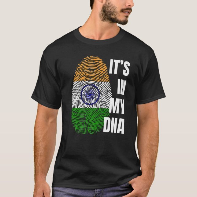 Indiska Flagga Dna Fingerprint Indien T Shirt (Framsida)