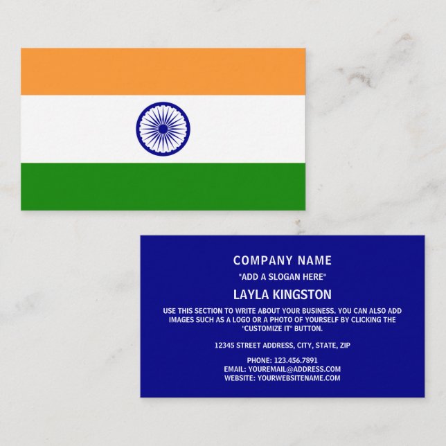 Indiska Flagga, Flagga Indien Visitkort (Fram/baksida)