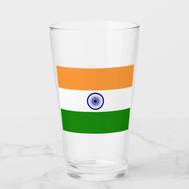 Indiska Flagga (Indien) (Sydasiatiska Land) (Bhara Glaskopp (Framsida)