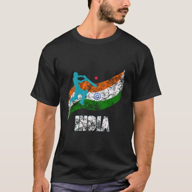 Indiska Flagga indisk cricket T Shirt (Framsida)