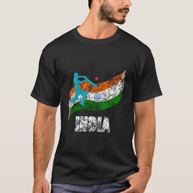 Indiska Flagga indisk cricket T Shirt (Framsida)