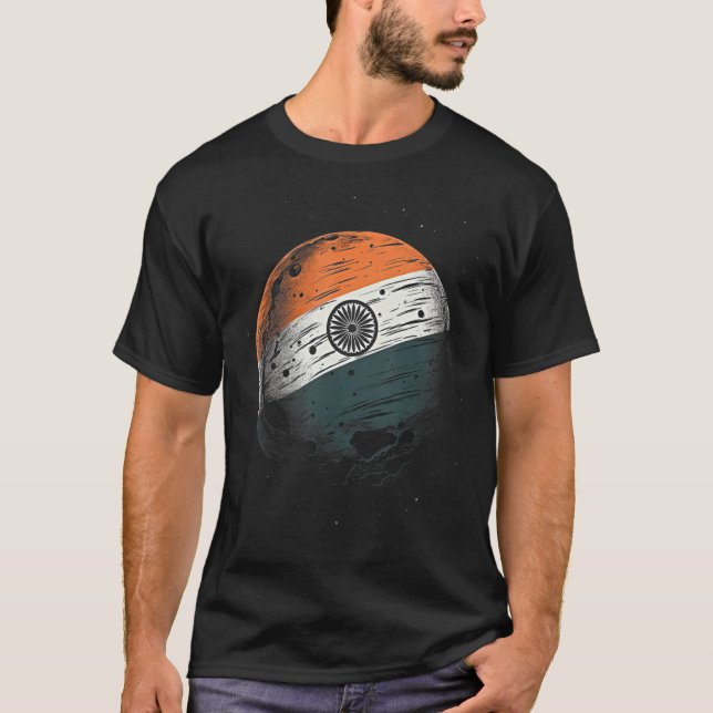 Indiska Flagga Måne Patriotic India Nationellt Pri T Shirt (Framsida)