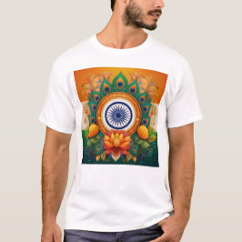 Indiska Flagga med Lotus and Peacock Feathers T Shirt