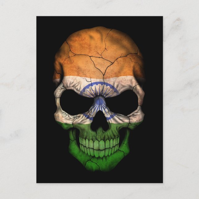 Indiska Flagga Skull på svart Vykort (Framsida)