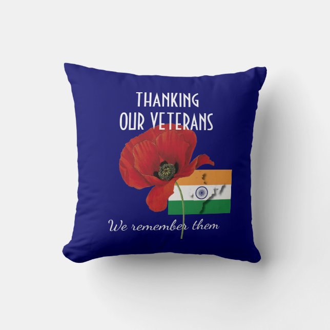 Indiska Flagga Tack veteraner Kudde (Framsida)