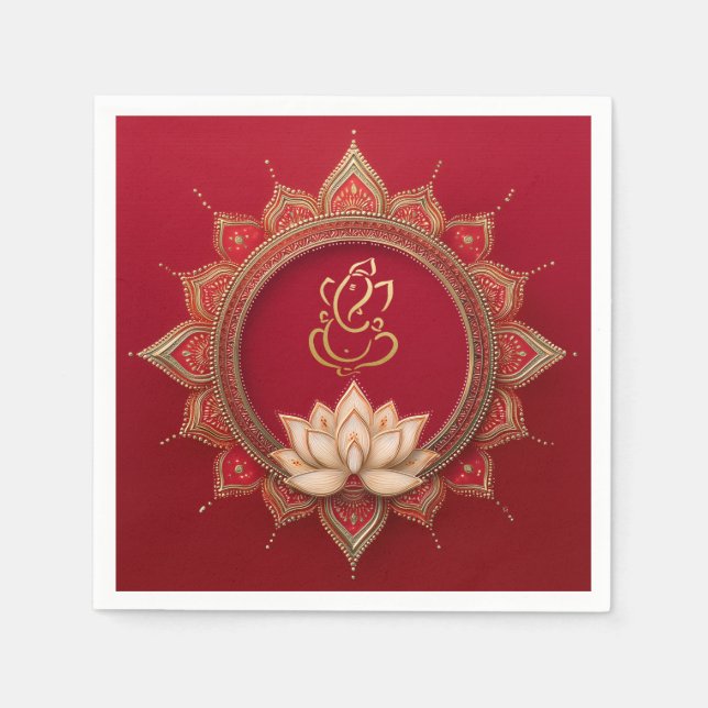 Indiska Ganesh Red Traditional Lotus Bröllop Pappersservett (Framsidan)