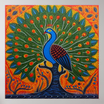 Indiska Gond Art Peacock-Orangen | Art i Indien