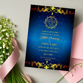 Indiska Haldi-ceremoni Hindu-par Guld- Inbjudningar