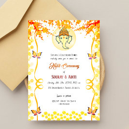 Indiska Haldi-ceremoni Hinduistiskt par Ganesha Inbjudningar