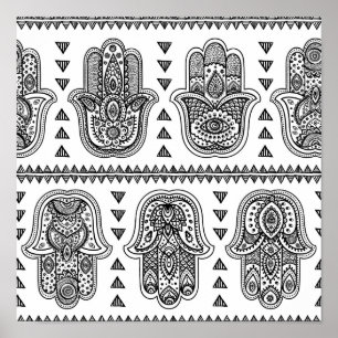 Indiska Hand plockade Hamsa Doodle 2 Poster
