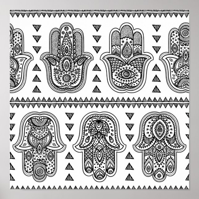 Indiska Hand plockade Hamsa Doodle 2 Poster (Framsidan)