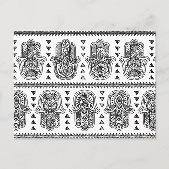 Indiska Hand plockade Hamsa Doodle Vykort (Framsida)