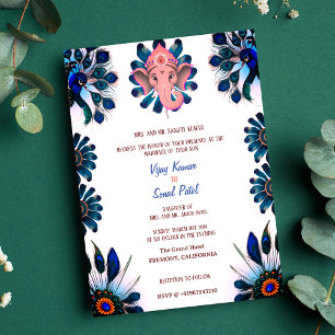 Indiska Hindu Bröllop Ganesha Blue Peacock Inbjudningar
