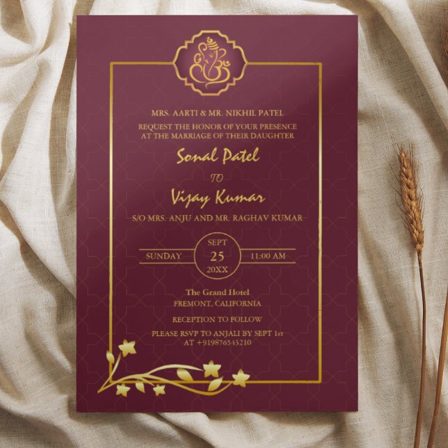 indiska Hindu Bröllop Ganesha-Logotypen Golden Ins Inbjudningar (Skapare uppladdad)