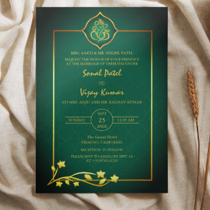 indiska Hindu Bröllop Ganesha-Logotypen Golden Ins Inbjudningar
