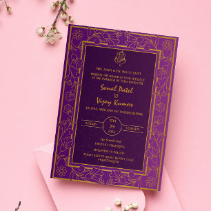 Indiska Hindu Bröllop Golden Inslag Ganesha-Logoty Inbjudningar