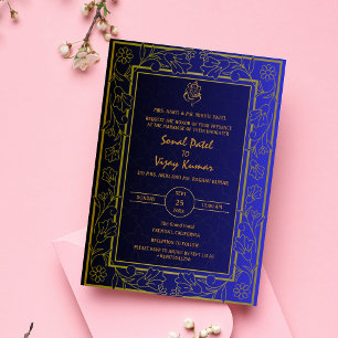 Indiska Hindu Bröllop Golden Inslag Ganesha-Logoty Inbjudningar