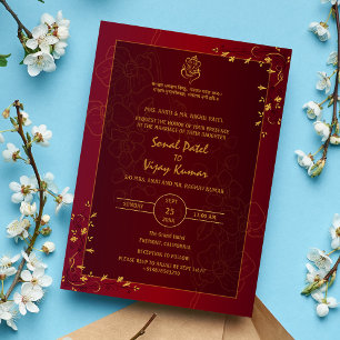 Indiska Hindu Bröllop Golden Inslag Ganesha-Logoty Inbjudningar