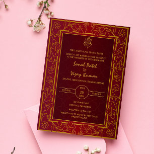 Indiska Hindu Bröllop Golden Inslag Ganesha-Logoty Inbjudningar