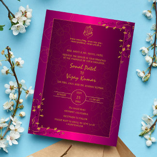 Indiska Hindu Bröllop Golden Inslag Ganesha-Logoty Inbjudningar