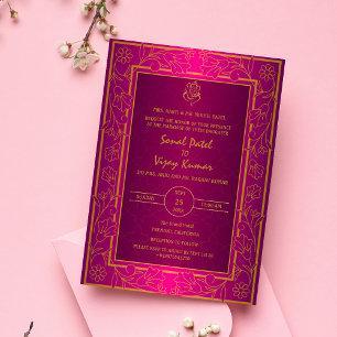 Indiska Hindu Bröllop Golden Inslag Ganesha-Logoty Inbjudningar