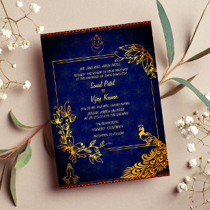 Indiska Hindu Bröllop par Image Golden Peacock Inbjudningar
