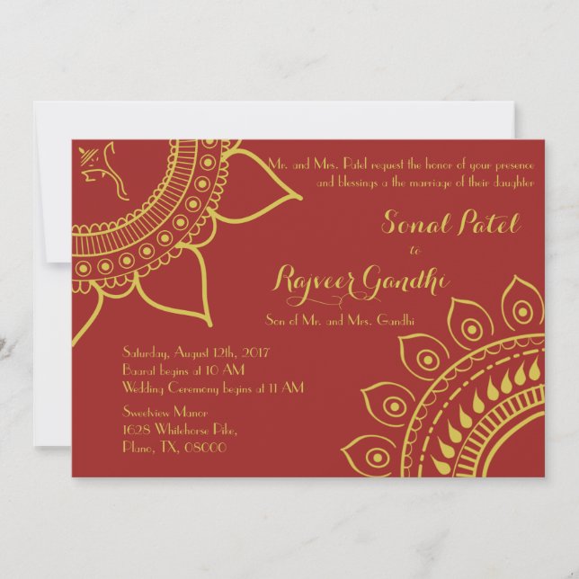 Indiska Hindu Ganesh Wedbjude Garba Mehndi Inbjudningar (Framsida)