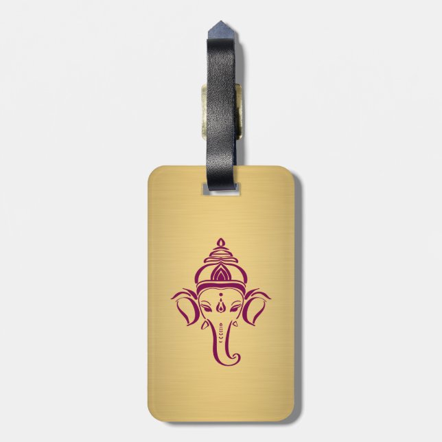 Indiska Hindu Gud Ganesh /Ganesha Guld Maroon Bagagebricka (Baksidan Lodrät)