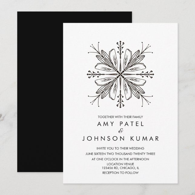 Indiska Hindu Hand plockade Bröllop Inbjudningar (Fram/baksida)