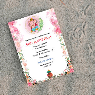 Indiska Hindu Houseuppvärmning Griha Pravesh-Blomm Inbjudningar