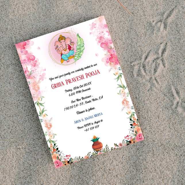 Indiska Hindu Houseuppvärmning Griha Pravesh-Blomm Inbjudningar (Skapare uppladdad)