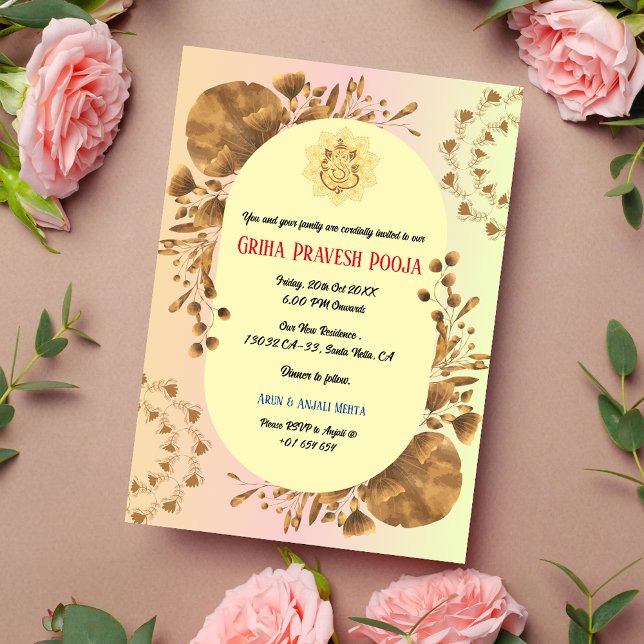 Indiska Hindu Houseuppvärmning Griha Pravesh Rusti Inbjudningar (Skapare uppladdad)