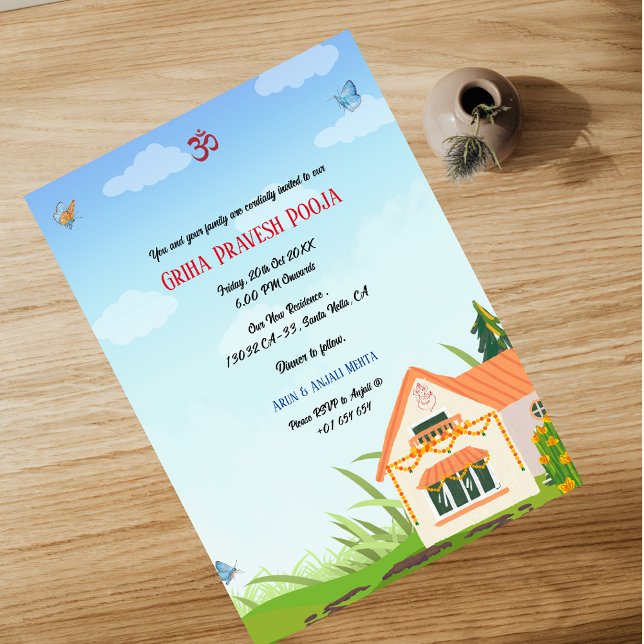 Indiska Hindu Houseuppvärmta Griha Pravesh Inbjudningar (Skapare uppladdad)