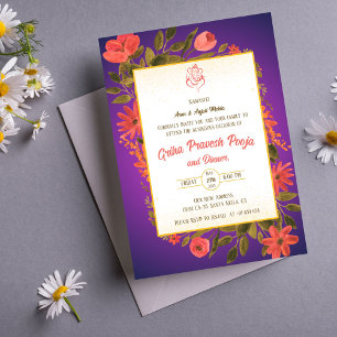 Indiska Hindu Houseuppvärmta Griha Pravesh Inbjudningar